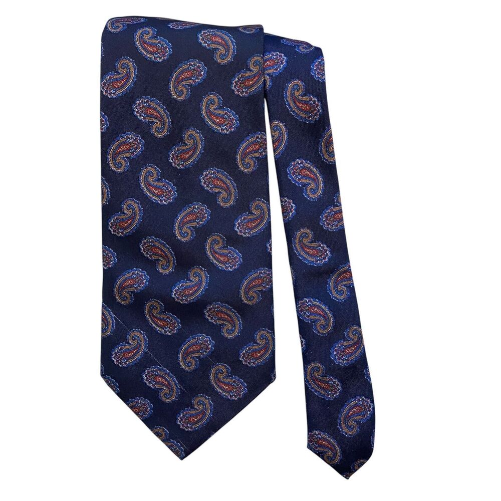 Paco Rabanne Paris Men’s Silk Tie Blue Multicolor Paisley Wide ~3 7/8”